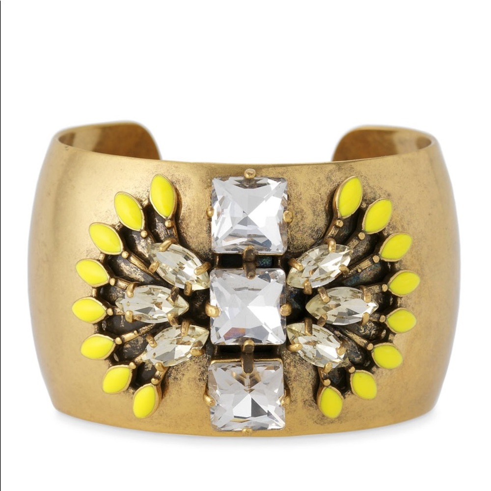 Stella & Dot Gold Cuff Bracelet with Yellow and Clear Crystal Accents